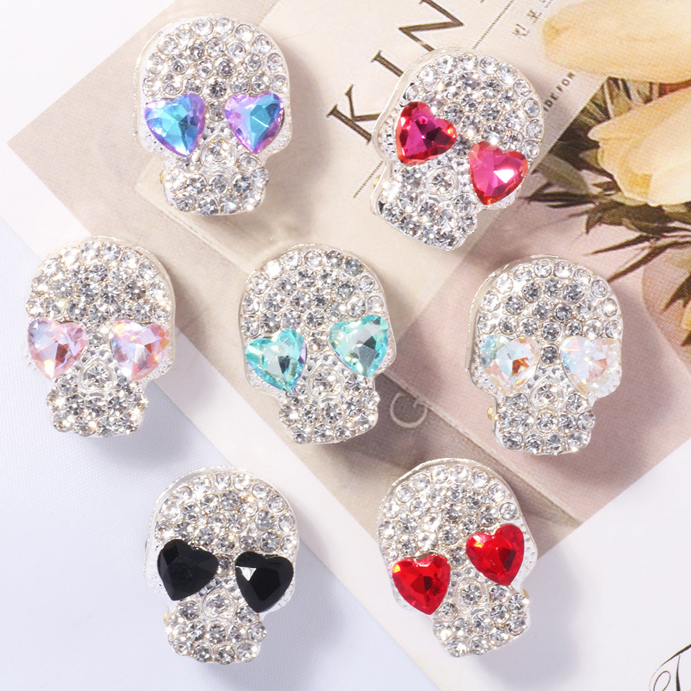 Wholesale Double-sided diamond alloy skull straight hole loose beads beaded DIY accessories